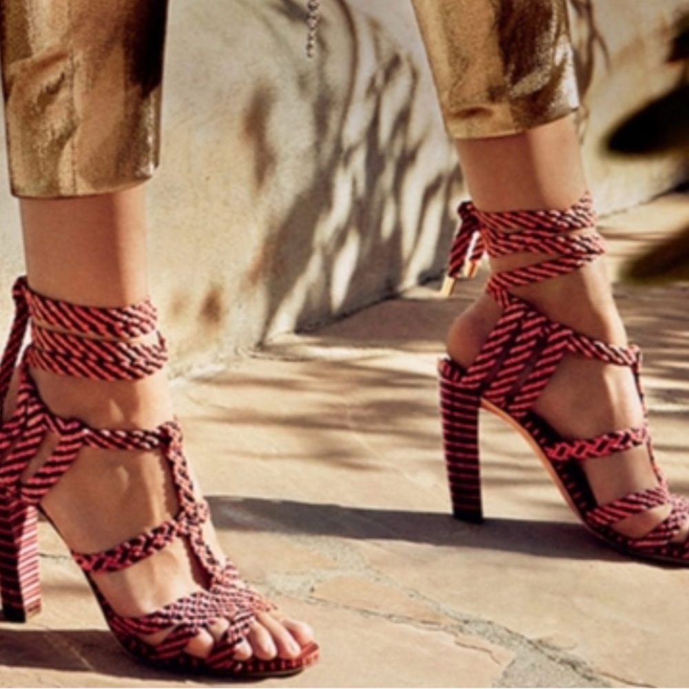 Jimmy Choo Stylish Coral and Brown Leather & Suede Strappy Heels